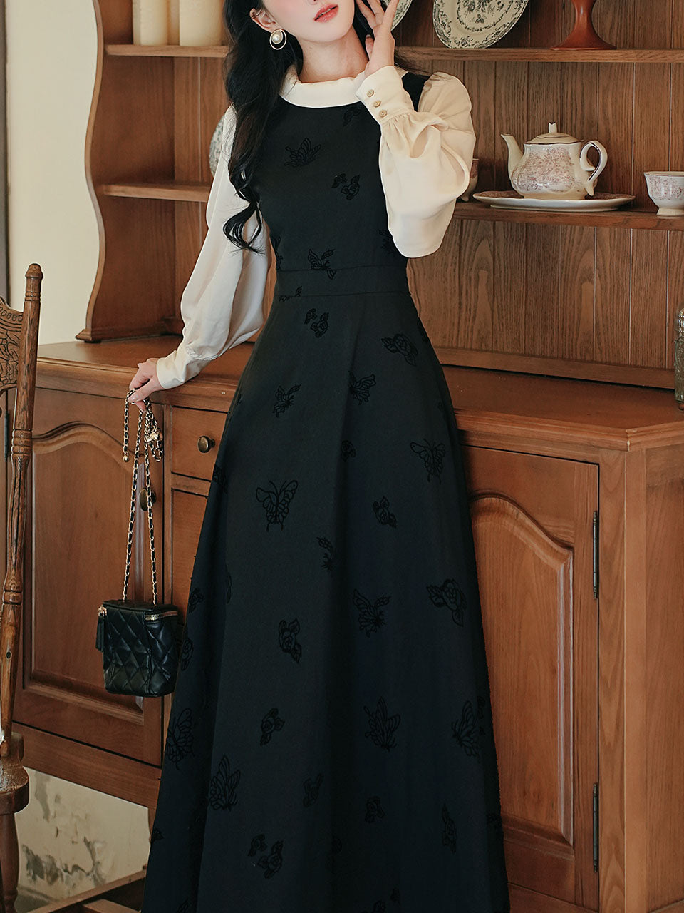 Black & White Butterfly Embroidered Dress