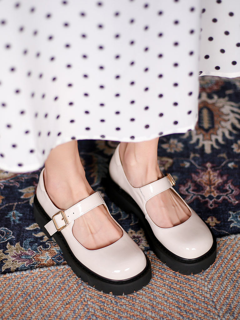 Black Platform Shoes Square Toe Leather Vintage Shoes