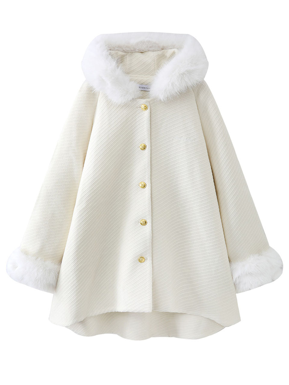 White Hooded Winter Short Vintage Coat Long Sleeve