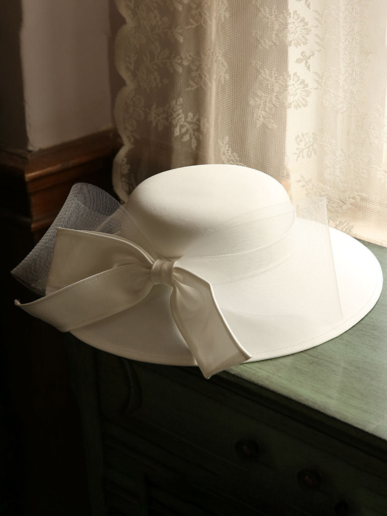 White Big Bow Wedding Hat