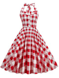 Red And White Plaid Pockets Vintage Halter 1950S Dress