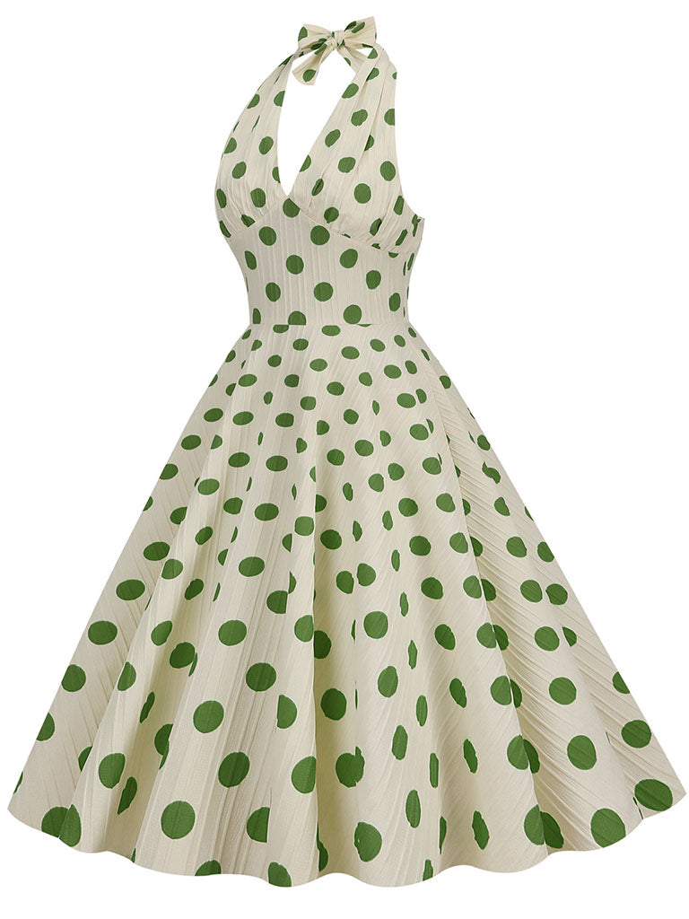 Polka Dots Halter Audrey Hepburn Style 1950S Vintage Dress