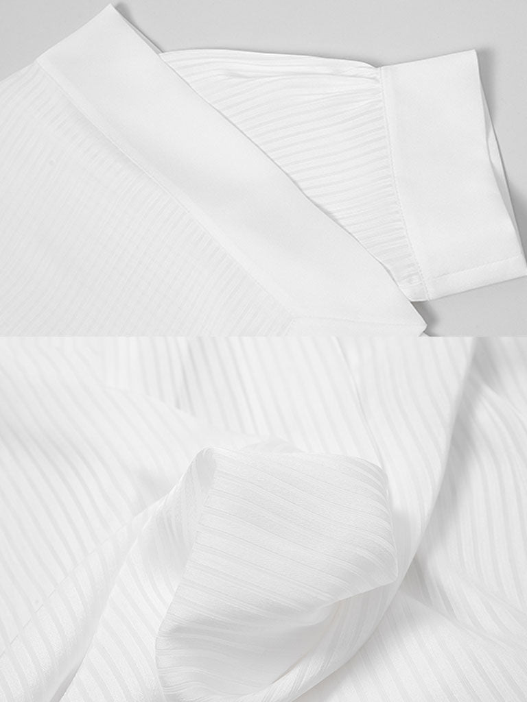 2PS Casual White Shirt And White Wide Leg Pants Ninth Pants Pants Set