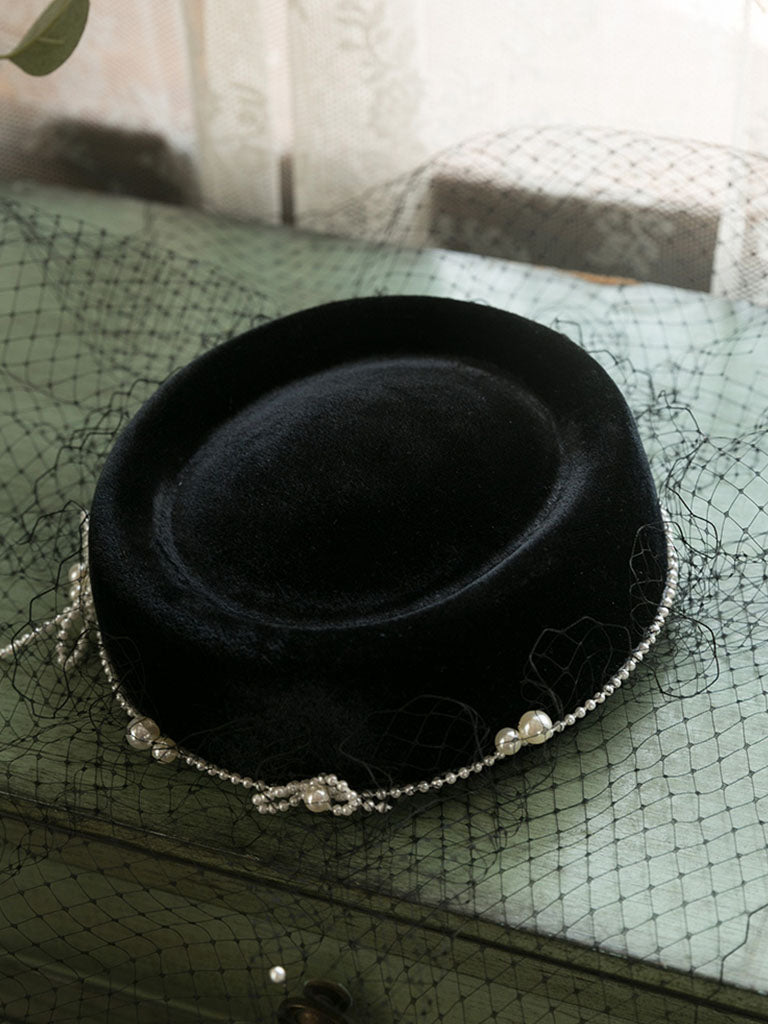 Black 1950S Pillbox Pearl Hat