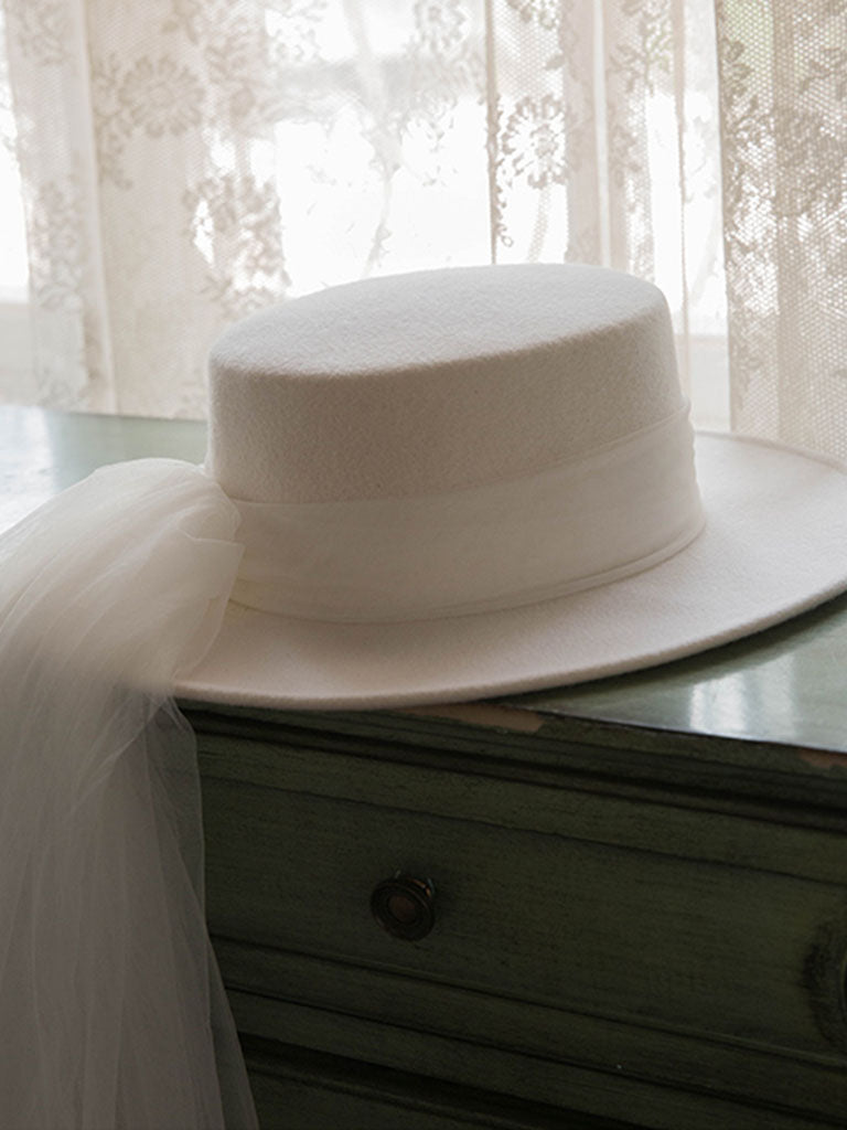 White Big Veil  Wedding Hat