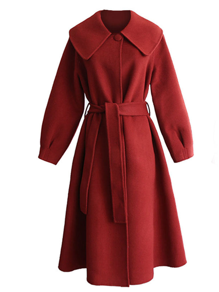 Christmas Red Winter Coat Long Sleeve PeterPan Collar
