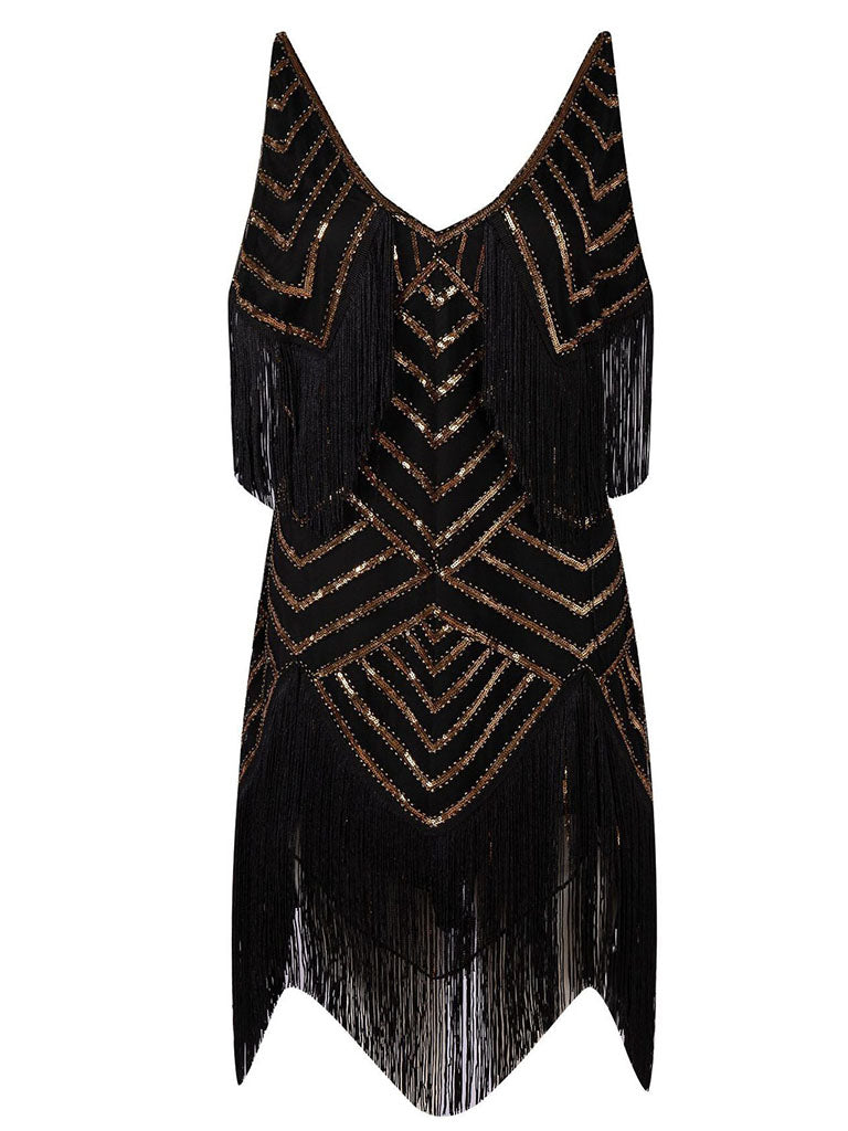 Wine Red Gatsby Glitter Fringe 1920s Flapper Dress