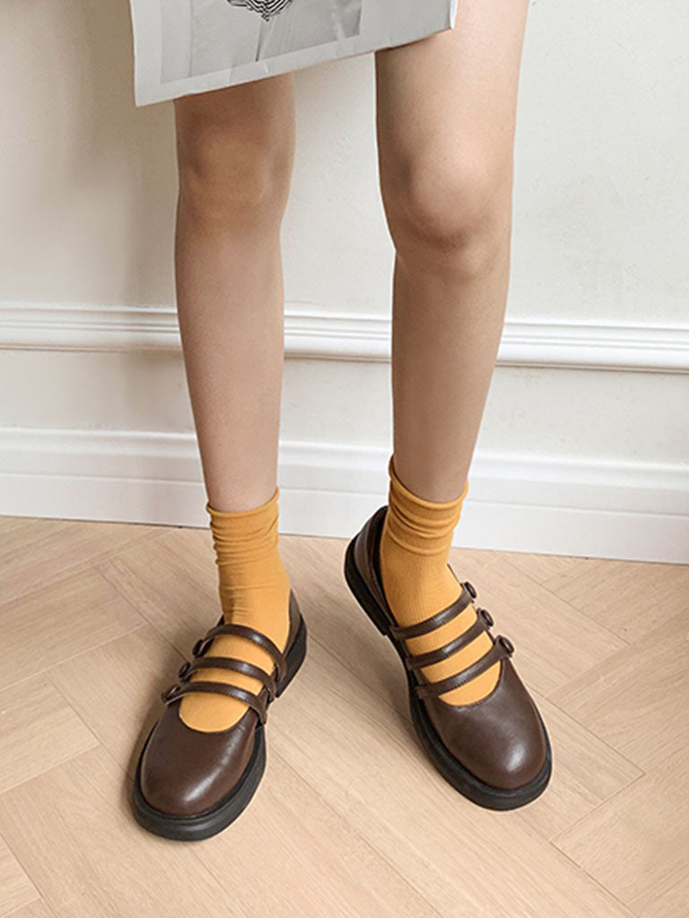 White Chunky Heel Mary Jane Square Toe Leather Vintage Shoes