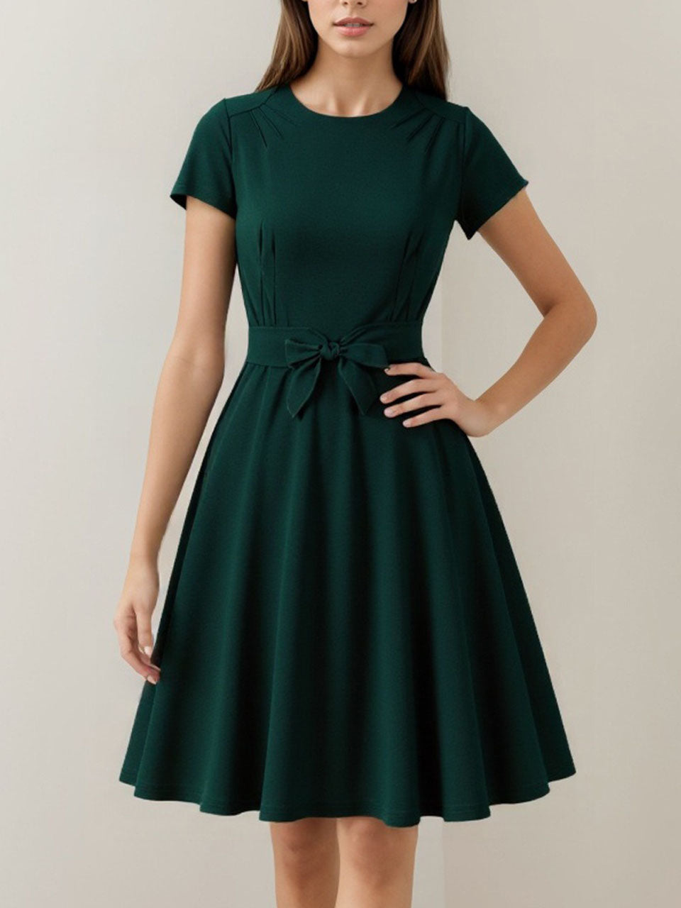 Dark Green Short Sleeve Vintage Dress