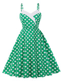 Green And White Plaid Spaghetti Straps Vintage 1950s Swing Dress