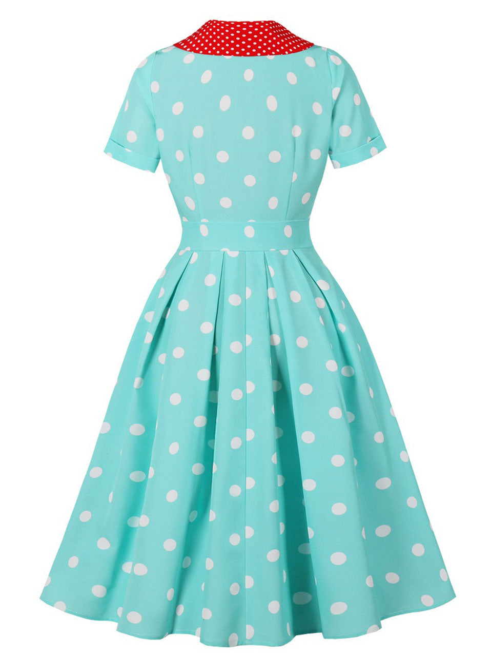 Turquoise Dot 50s Color-Blocking Dress