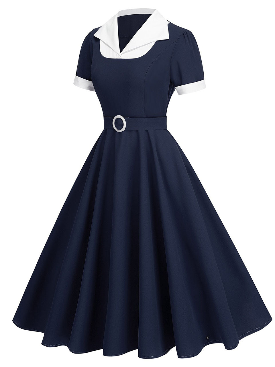 Sweet Navy Sailor Collar Short Sleeve Swing Vintage Dress