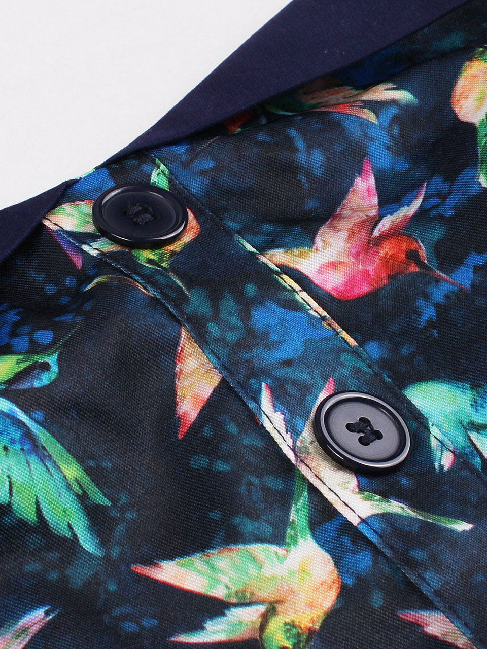 Sweet Navy Birds Printed Cotton 50s Flapper Dress