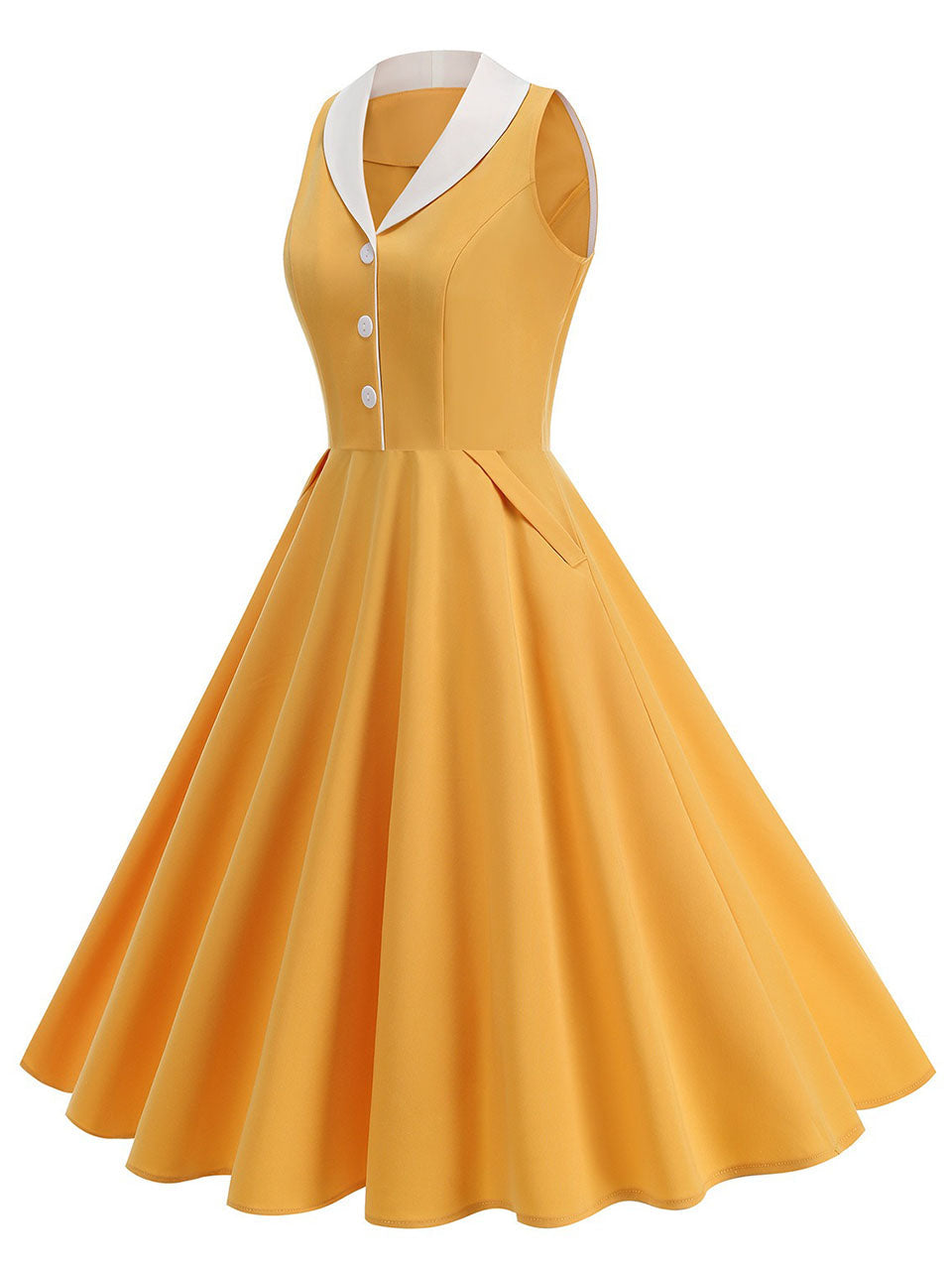 1950s Vintage Peter Pan Collar Sleeveless Retro Swing Dress