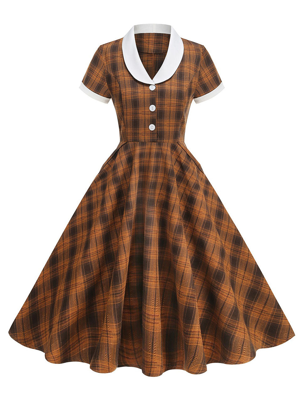 Orange Tartan Plaid Vintage Dress