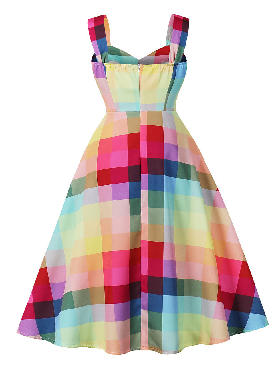 Rainbow Check Strappy Swing Dress 1950S Vintage Dress