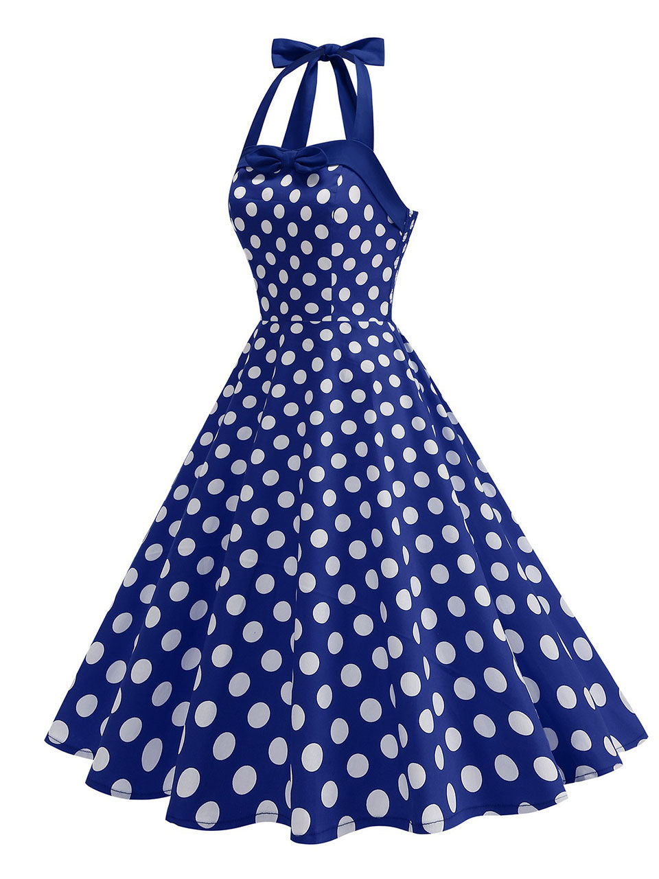 1950s Vintage Polka Dot Halter Rockabilly Swing Dress