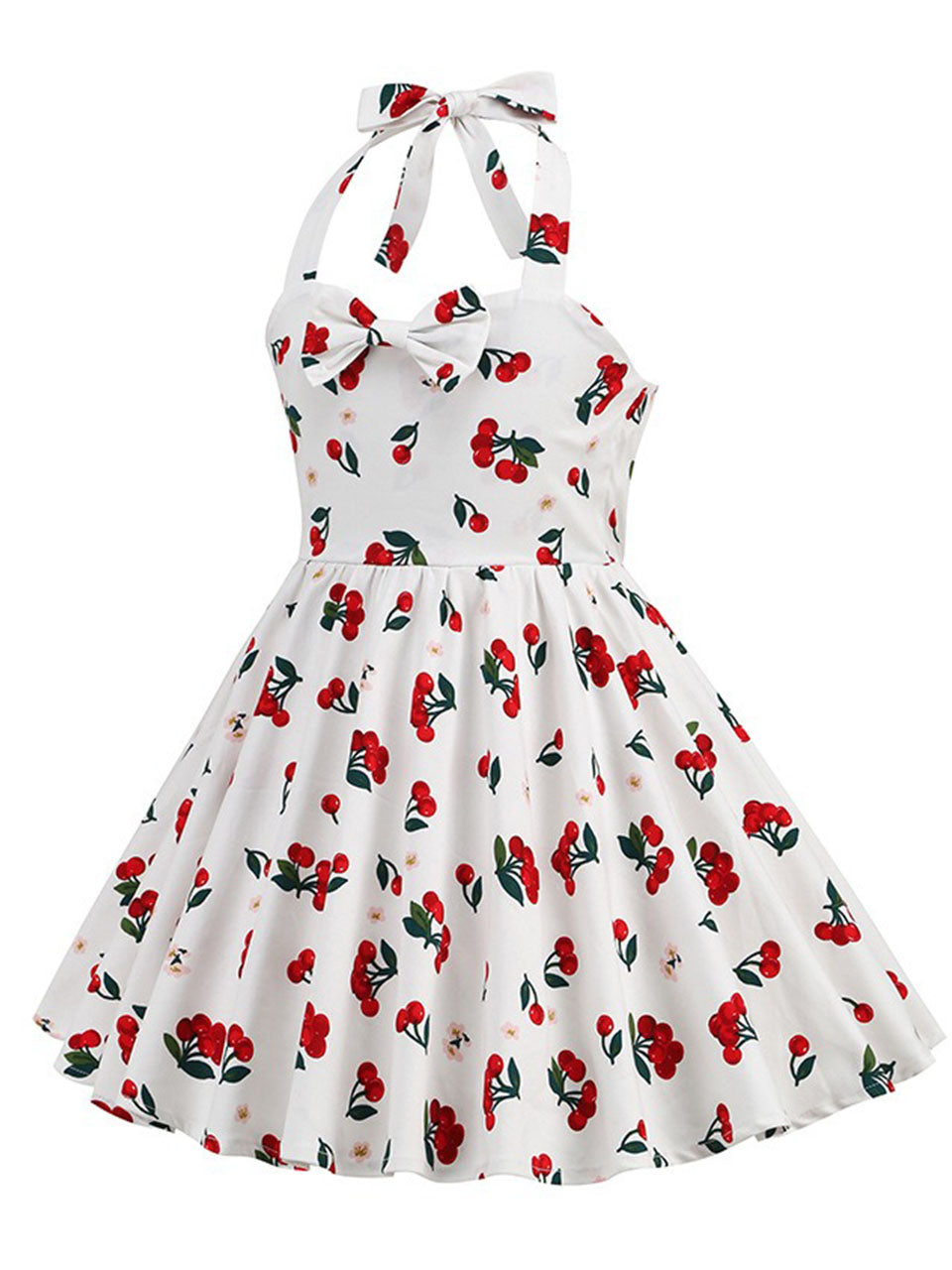 Kids Little Girls' Dress Bow Halter Cherry Sleeveless Cotton 1950S Vintage Dress