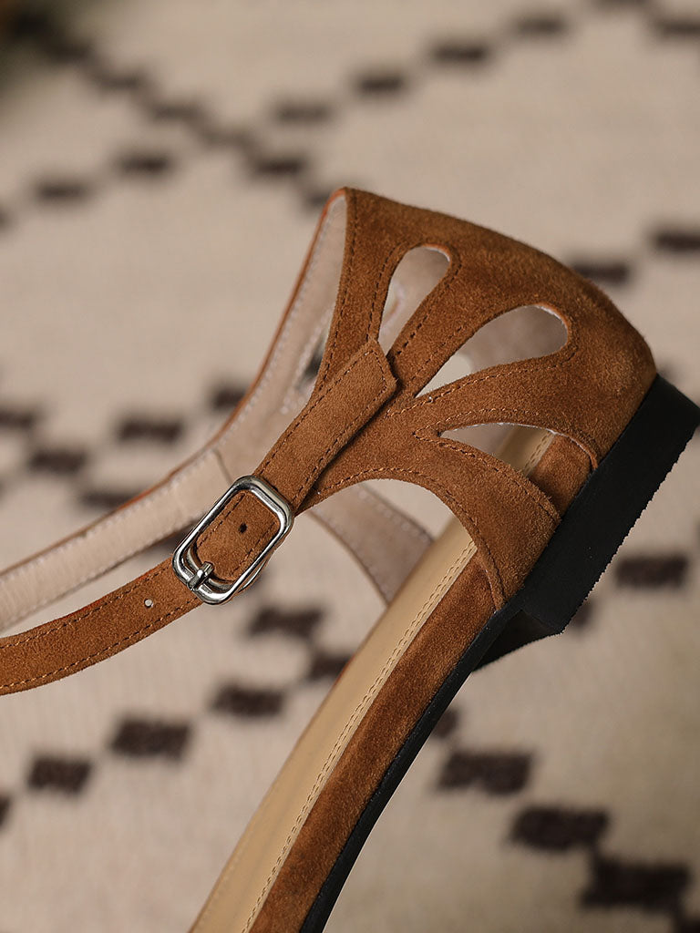 Flats Sandals Piont Toe Hollow Belt Leather Vintage Shoes