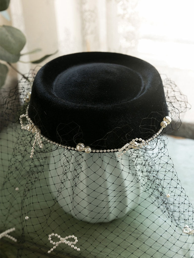 Black 1950S Pillbox Pearl Hat