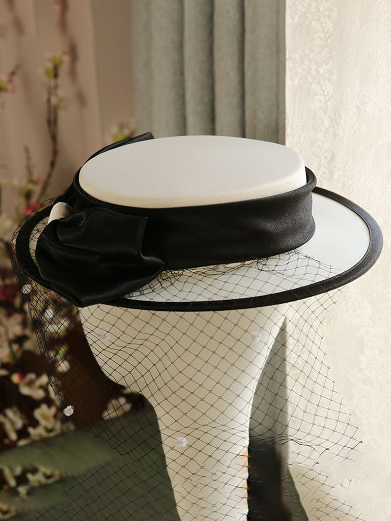 White And Black Big Bow  Audrey Hepburn Same Style 1950S Hat