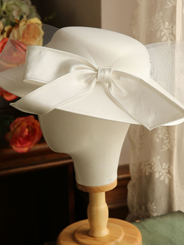 White Big Bow Wedding Hat