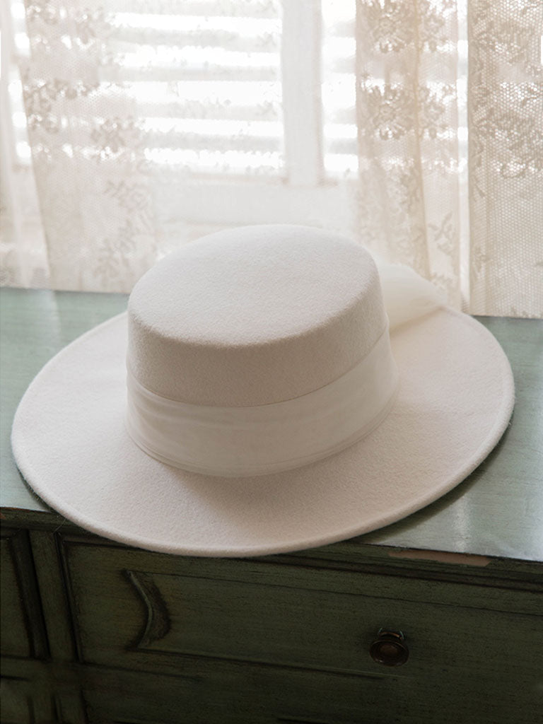 White Big Veil  Wedding Hat