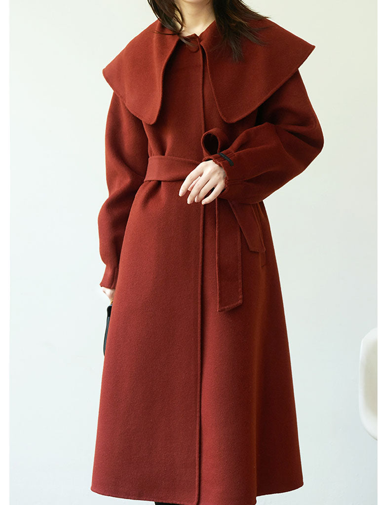 Christmas Red Winter Coat Long Sleeve PeterPan Collar