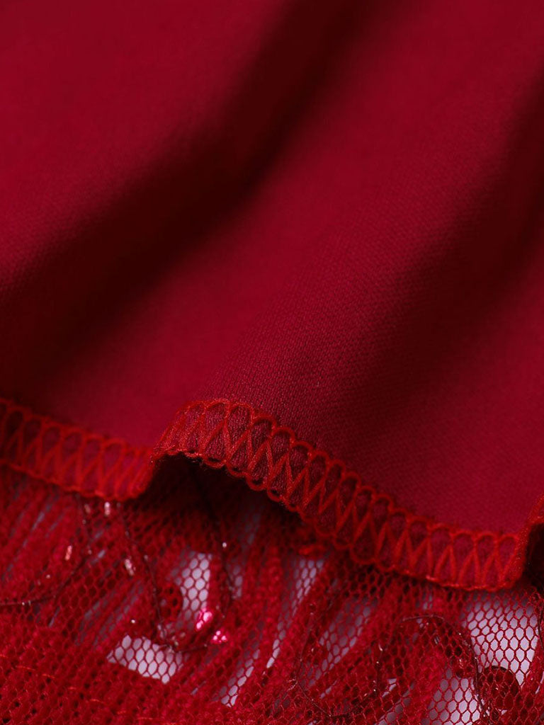 Wine Red Gatsby Glitter Fringe 1920s Flapper Dress Set