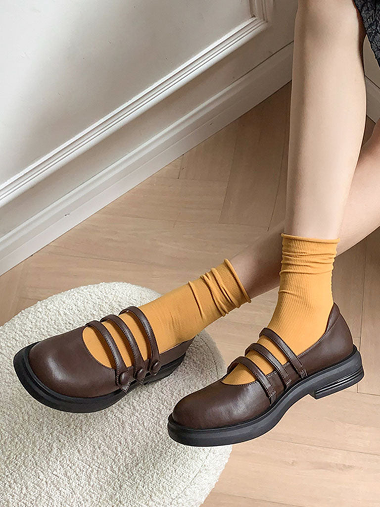 White Chunky Heel Mary Jane Square Toe Leather Vintage Shoes