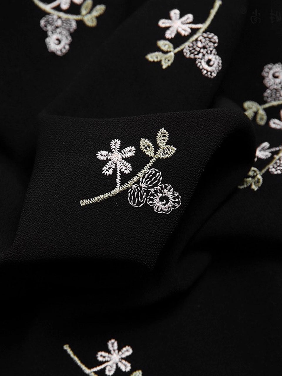 Black Embroidered Flowers Long Sleeve 1940S Fishtail Vintage Dress