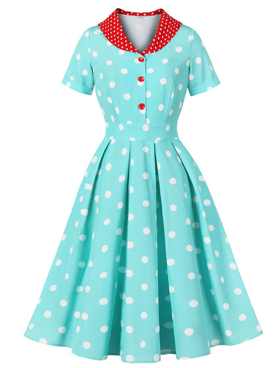 Turquoise Dot 50s Color-Blocking Dress