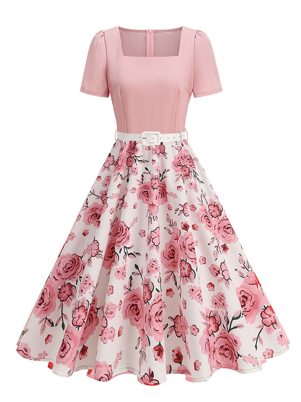1950s Vintage Floral Print Sweetheart Audrey Hepburn Style Rockabilly Swing Dress