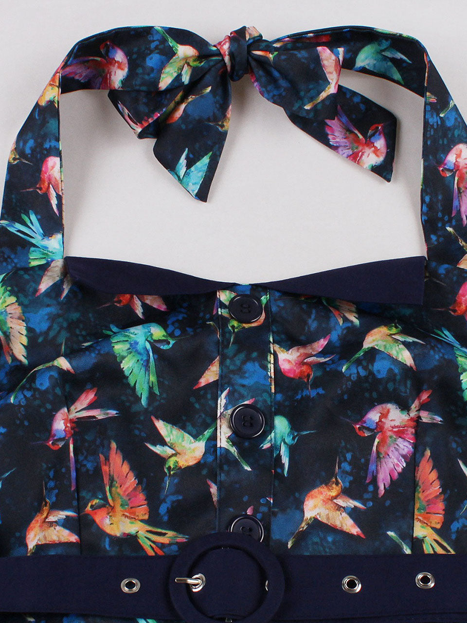 Sweet Navy Birds Printed Cotton 50s Flapper Dress