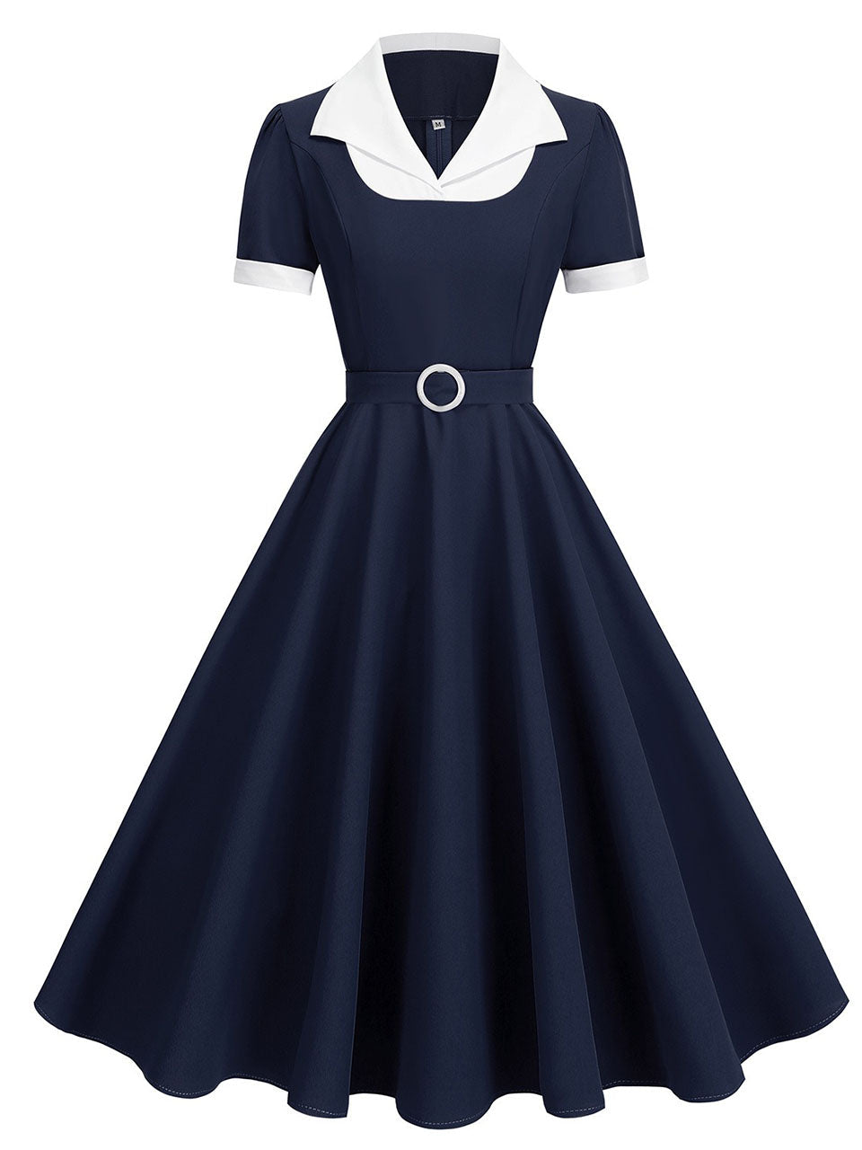 Sweet Navy Sailor Collar Short Sleeve Swing Vintage Dress
