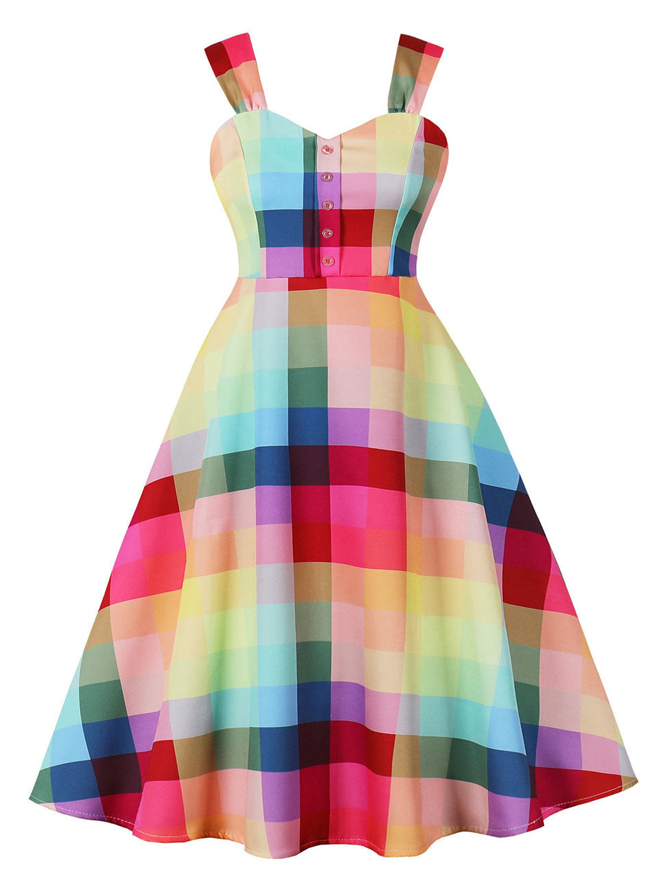 Rainbow Check Strappy Swing Dress 1950S Vintage Dress