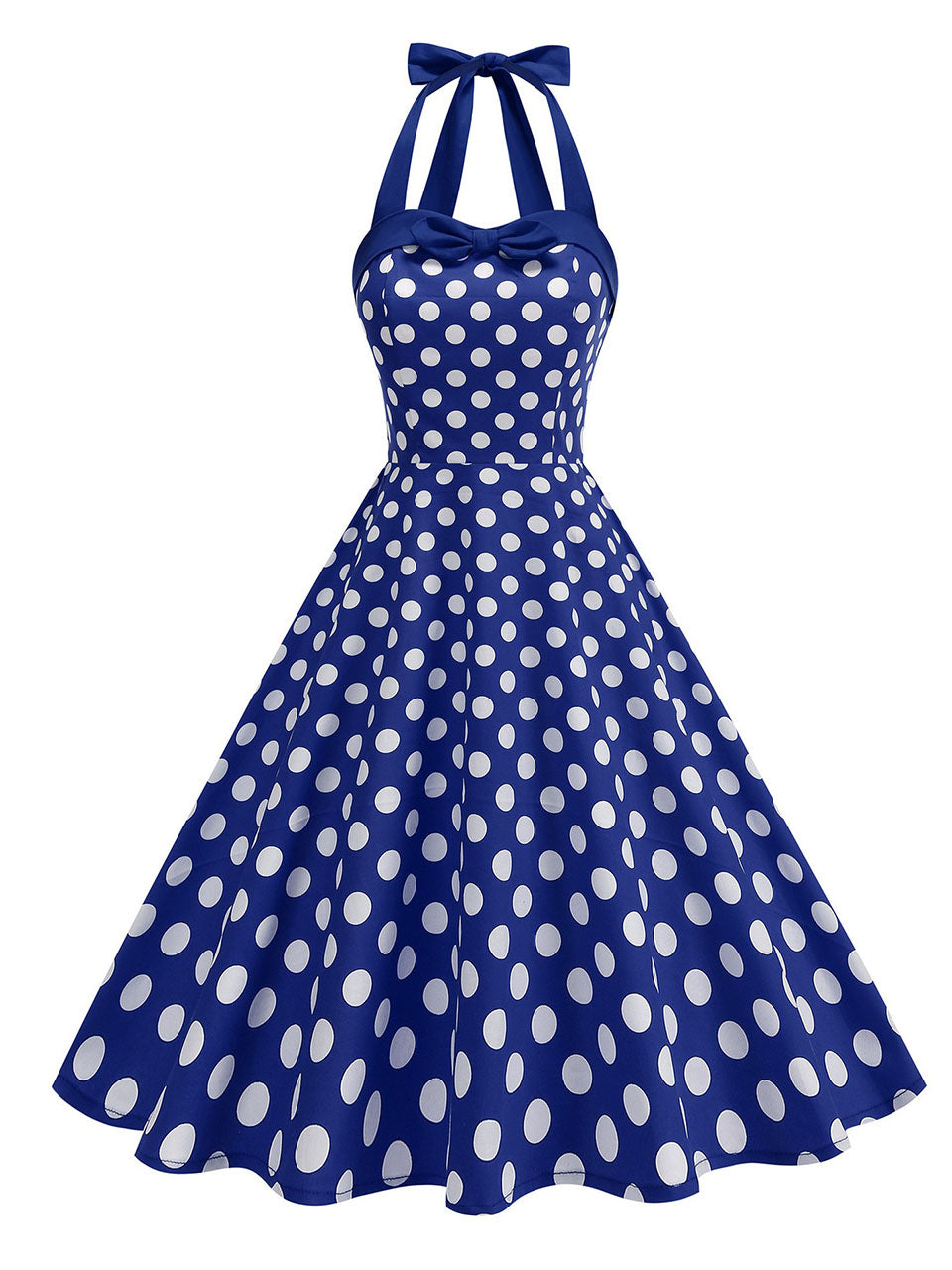 1950s Vintage Polka Dot Halter Rockabilly Swing Dress