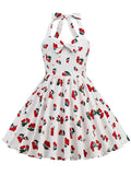 Kids Little Girls' Dress Bow Halter Cherry Sleeveless Cotton 1950S Vintage Dress