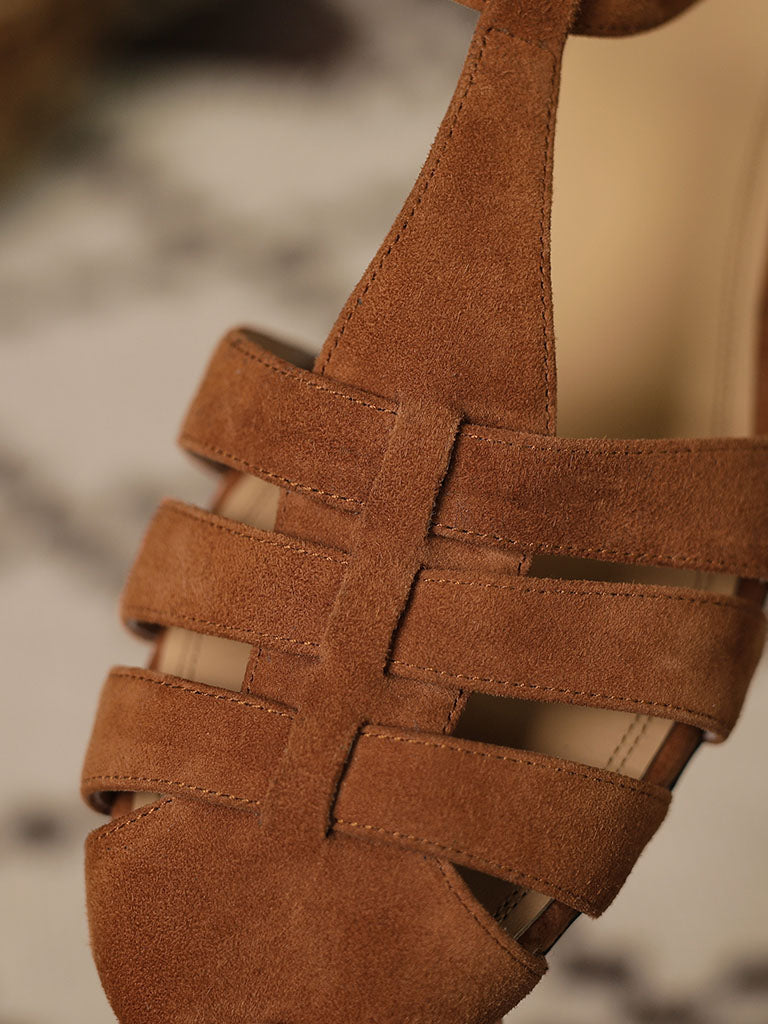 Flats Sandals Piont Toe Hollow Belt Leather Vintage Shoes