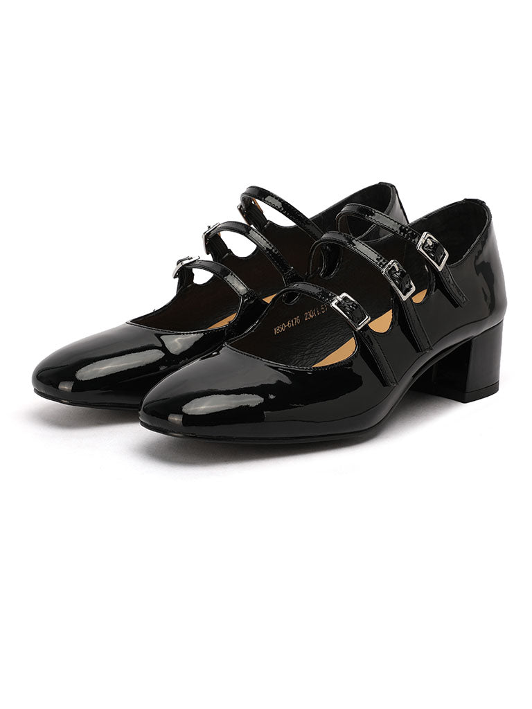 Chunky Heel Mary Jane Square Toe Leather Vintage Shoes