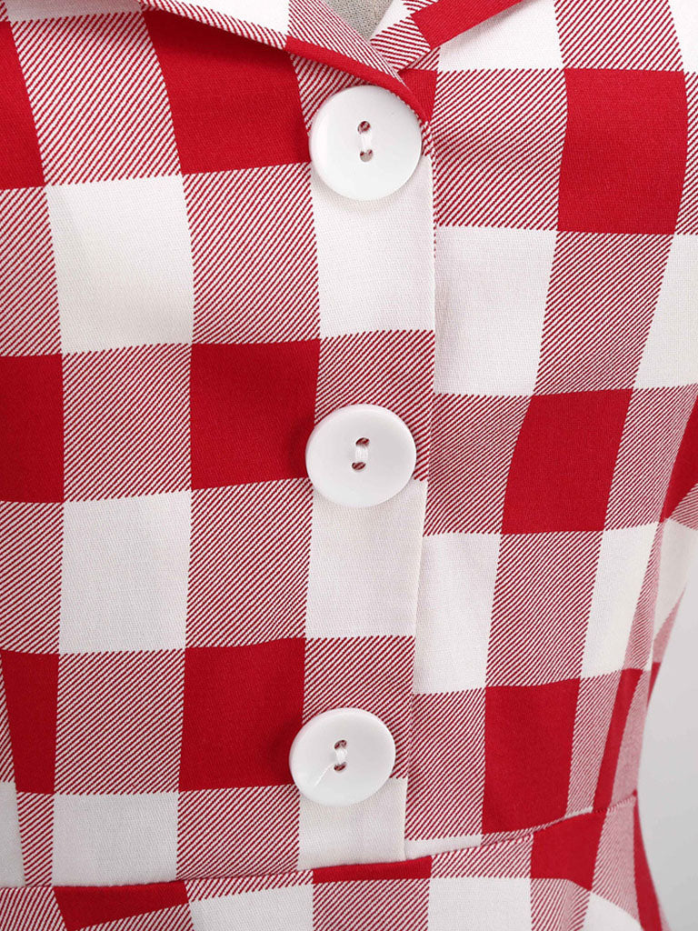 Red And White Plaid Pockets Vintage Halter 1950S Dress
