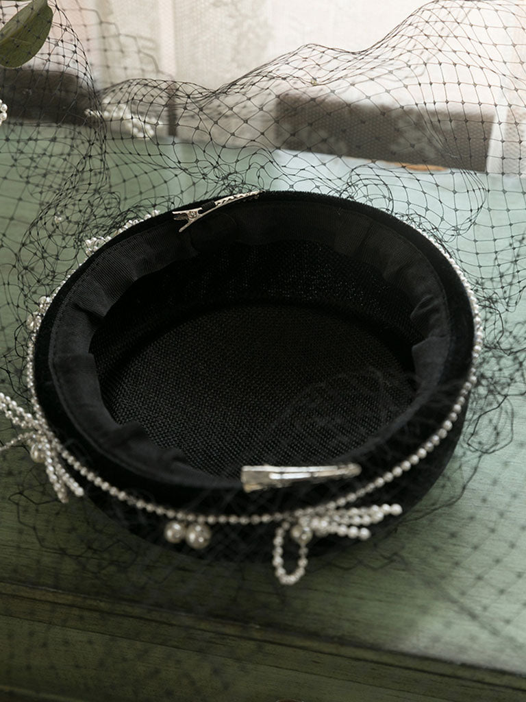 Black 1950S Pillbox Pearl Hat