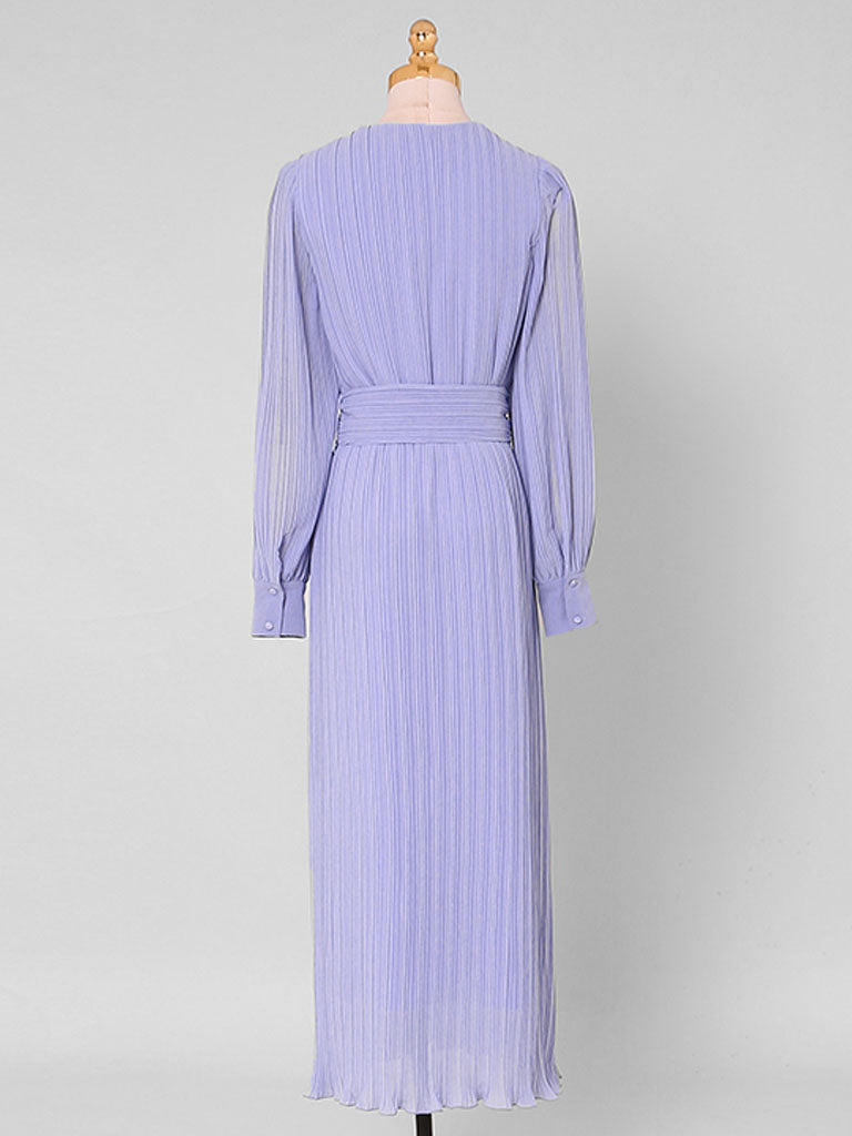 Purple Lantern Sleeve V Neck Chiffon Maxi Dress