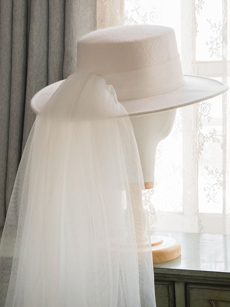 White Big Veil  Wedding Hat
