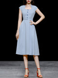 Retro Square Collar Hepburn Style Waist-length High-waisted Vintage 1950S Dress