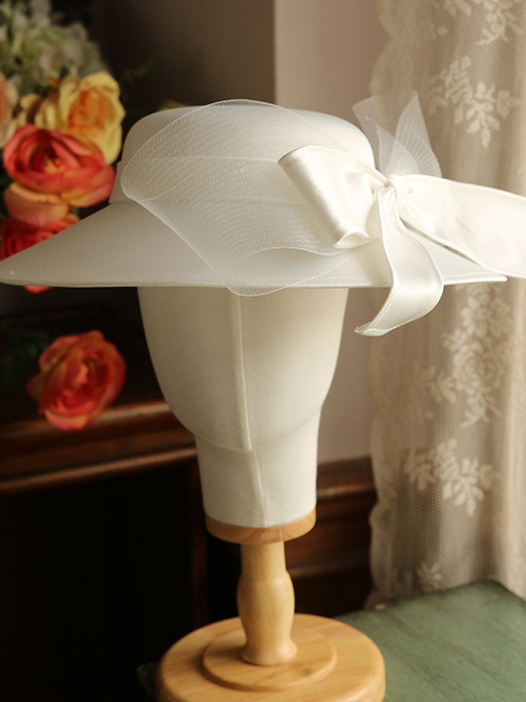 White Big Bow Wedding Hat