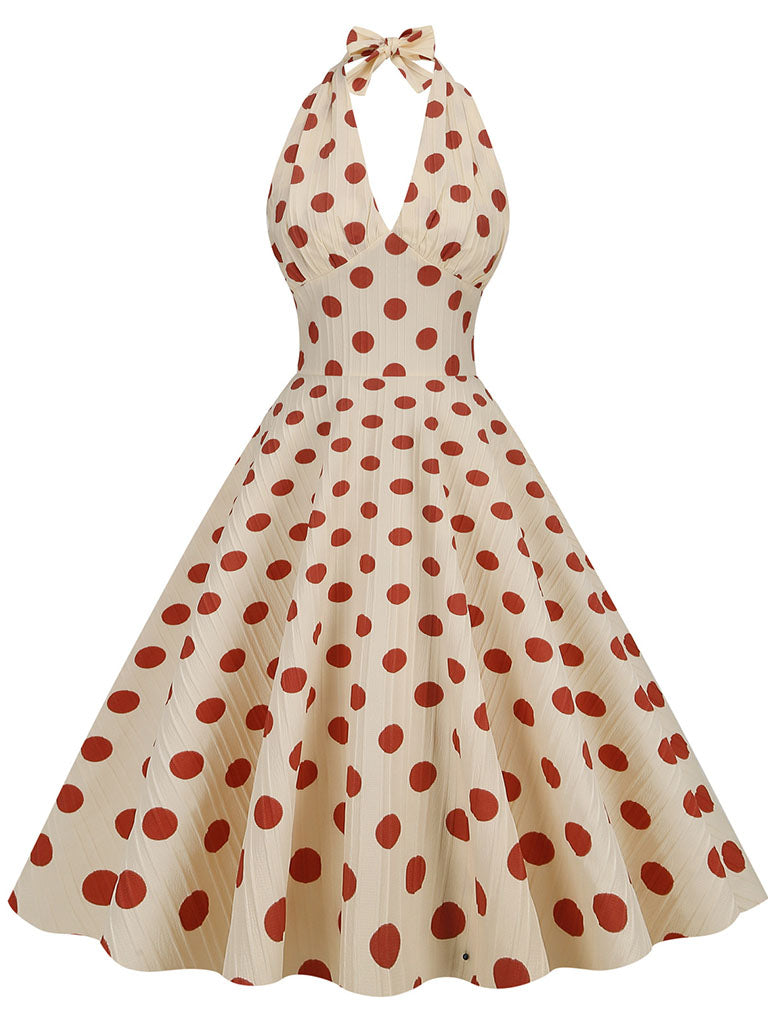 Polka Dots Halter Audrey Hepburn Style 1950S Vintage Dress