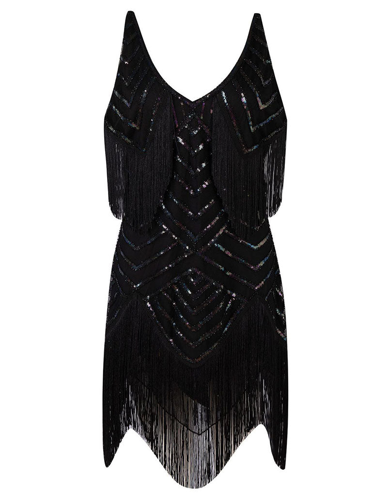 Wine Red Gatsby Glitter Fringe 1920s Flapper Dress