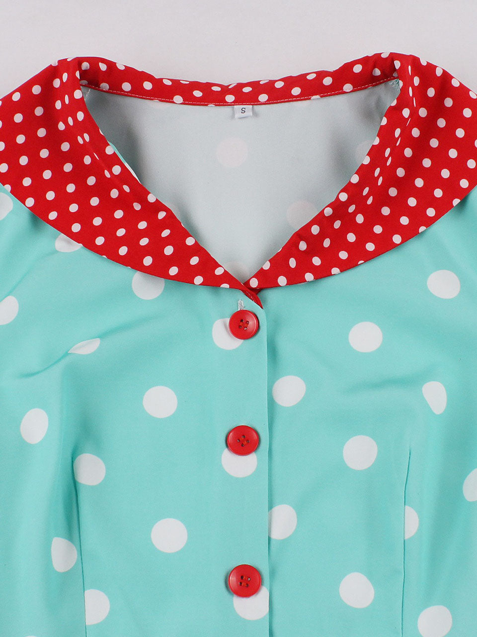 Turquoise Dot 50s Color-Blocking Dress