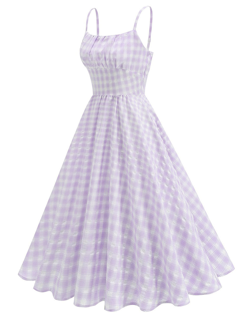 Blue And White Plaid Strap Classis Style 1950S Vintage Dress Set